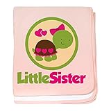 CafePress – Turtle Little Sister – スーパーソフトベビー毛布、新生児おくるみ ピンク 06222732926832E