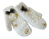 女性のミトン暖かい素敵な手袋ビーズの装飾冬の手袋、グレー