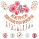 PAMASE バースデー　誕生日　飾り付けセット　風船　パーティー 飾り　お祝い デコレーション　ペーパーファン　ハニカムボール　紙タッセル　バルーン 女の子　26点セット ピンク