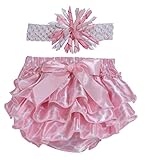 Stephan Baby Pink and White Satin Ruffled Diaper Cover and Curly Bow Headband, 12-18 Months by Steph