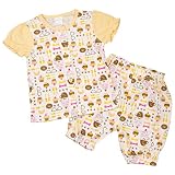 キッズパジャマ[enfant pur]女の子|女児|子供用カップケーキ|カフェ柄半袖(パフスリーブ)パジャマ上下セット 130cm イエロー