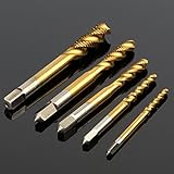 5ピースチタンコーティングされたメトリックhssスパイラル溝付きマシンねじタップm3 m4 m5 m6 m8スパイラル尖ったタップタッピングスレッド形成タップ