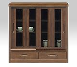 日本製 シック 幅90cm リビングキャビネット ブラウン 完成品