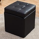 【安心して座れる強度構造スツール★たくさん収納！もちもちクッション座面】 1人掛け用 (完成品) ズレないフタ一体型 リラックス足乗せ椅子 収納ボックスチェア オットマン 傷防止フェルト付き ブラック色