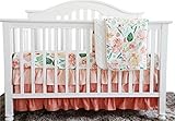 Secret Garden Coral Floral Ruffle Baby Minky毛布水カラー、ピーチフローラルNursery CribスカートセットベビーガールズCrib Bedding