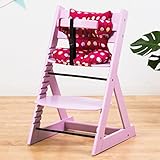 【ベビーチェア ハイチェア 高さ調節 木製 専用クッション付き】こどもと一緒に成長するチェア 高さ調節可能！ 安全ベルト付き ふかふかクッションセット チェア色：ピンク クッション色／柄：大水玉レッド