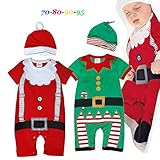 !!70-80-90-95セット ベビー 幼児 ロンパース 扮装 サンタクロース 帽子+オーバーオール グリーン*70-80-90-95/4着セット 【1点】