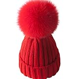 MIOIM ニット帽 キッズ ニットキャップ 男の子 女の子 フェイク ファー付き ポンポン 毛糸帽 折り返し 無地 ベビー 帽子