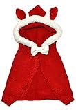 C-Princess ベビー キッズ 赤ちゃん うさぎちゃん風 ニット帽 ニット ポンチョ 頭巾 ネックウォーマー 防寒着 ボレロ リボン付き 可愛い 子供用 レッド