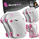 SKATEWIZ 肘パッド 膝パッド 女性用 肘と膝パッド 大人用 保護-1 スケートボードパッド ローラースケートパッド用リストガード スケート保護ギア 大人用Mサイズ ピンクホワイト