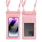 IPX8防水スマホポーチ 7.4インチユニバーサルフィット (iPhone 16/15/14/13 Plus Pro Max, Galaxy S25/S24/S23/S20シリーズ対応、付属ストラップ付き(ピンク)(1EA)