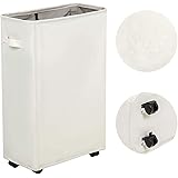 Chrislley ランドリーバスケット ランドリーボックス スリムタイプ メッシュ キャスター付き 防水コーティングラミーコットン 大容量 オックスフォード ストレージバスケット39×20×56cm (ベージュ3)