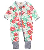 Plus Nao(プラスナオ) ベビー服 ジップアップ カバーオール ロンパース 足つき 長袖 長ズボン 前開き 花柄 フラワー 鳥 バード パイピング 80 2104