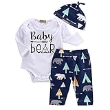 Lankey ユニセックス トドラーアンファント ニューボーンガールボーイベイビーベアロンパーパンツ アウトフィット3点セット US サイズ: 6-12 Months
