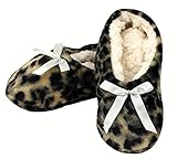 Enimay Women's Animal Print Fuzzy Soft Slipper Socks Anti-Slip Sole House Shoes Black | Silver Bow S