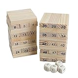 PerPure木製数字ジェンガバランスゲーム　積み木 知育おもちゃ　54ブロック4サイコロ