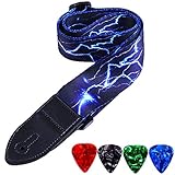 WOGOD ギターストラップ ジャカード織り Hootenanny ギターストラップ レザーエンド付き(ブルーライト)