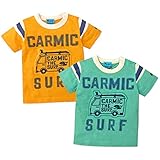 ベビー服 男の子 Tシャツ 半袖 CARMICカーミック スラブ生地 フロッキープリント アップリケ装飾 デザイン切替 ワッペン装飾 マリンテイスト 男児 ベビー (1.オレンジ/95cm)