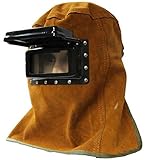 牛革製 溶接面 溶接マスク 遮光 窓付き 保護 はね上げ式 ゴーグル 作業 頭巾