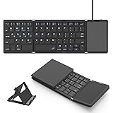 Omikamoキーボード ワイヤレス 折り畳み式 ipad/iphone キーボード 有線 大型タッチパッド付き bluetooth キーボード 英語配列 3台デバイス使用 Windows/Mac/iOS/Android対応 静音 ミニ 小型 薄型 