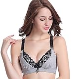 【SEBLES】マタニティ 大人可愛い 産前 産後 楽々授乳 コットン レース バストアップ 4列4段ホック ワイヤー ブラジャー 全2色 8サイズ(グレー,90C)