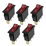 Huahuiyuan　AC 16A/250V 20A/125Vレッドライトイルミネーションオン/オフSPSTボートロッカースイッチ5個 入り