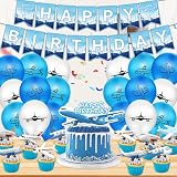 飛行機 誕生日 飾り付け 面白い 可愛い 男の子 happy birthday バナー バルーン 風船 ケーキトッパー ケーキピック レッド ブルー 8枚セット
