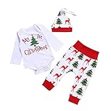 Karchi　クリスマス　新生児赤ちゃん　服装セット　少年少女　レターロンパートップス+パンツ+帽子　　服装セット (90, 赤ツリー)