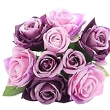 OVERMAL 9頭人工フェイク花シルクリーフローズウェディング花装飾ブーケ free size パープル OVERMAL002