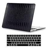 KEROM クロコダイル MacBook Pro 13インチケース 2026 2022-2016 M2 M1 A2338 A2289 A2251 A2159 A1989 A1706 A1708に対応 テクスチャード加工 アリゲータースキン スネークスキン PUレザー ハードシェル & キーボードカバー ブラック