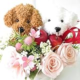 誕生日プレゼント女性 プリザーブドフラワーのバラ フラワーアレンジメント フラワーアレンジメント ペアの トイプードル サンモクスイ手造り