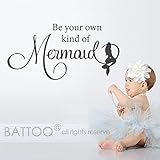 Battoo壁デカール女の子部屋壁装飾 – Be Your Own Kind of Mermaid – 赤ちゃん女の子保育園壁デカール浴室Girlビニール壁デカール引用 30"WX15"H ブラック 