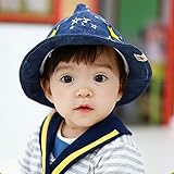 ベビー キッズ 帽子 ハット Asiso uv カット 日よけ とんがり 星柄 つば広 ユニセックス 男の子 女の子 (頭周り46cm - 48cm (1～3歳目安), ネイビー・イエロー星)