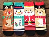 YFLY アンクレット レディース长靴下 かわいい シンプル ソックス (4組 クリスマスの靴下)
