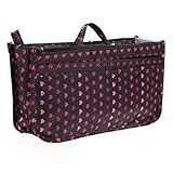 【バッグインバッグ】 インナーバッグ 収納バッグ　デザイン シンプル　ブラック＆ピンクハート柄