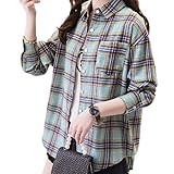 [Ailiyumo] レディース チェックシャツ 長袖 トップス ジャケット ゆったりレディースシャツ 大きいサイズ ブラウス 通勤 通学 春 秋 冬（グリーン、ＸＬ）