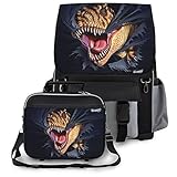 Kidaroo Tearing T-Rex Dinosaur Backpack & Lunchbox for Boys, Girls, Kids (BLACK) [並行輸入品]