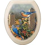 Comfort Seats C1B4E2-781-01CH Linda's Bluebirds Elongated Bone Toilet Seat, Chrome by Comfort Seats