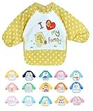Adamz.sp 赤ちゃん ベビー 食事 エプロン 長袖 防水 食べこぼしポケット ビブ スタイ ガウン スモック 種類いっぱい (イエロー／ハート／くま)