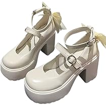 Amazon | [Jan étoile] 厚底太ヒール バックリボン パンプス