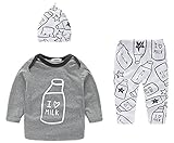 （ルノン）Lunon ベビー 子供服 長袖 長ズボン 上下 セット 綿 素材 ロゴ プリント T-シャツ (80, MILK　ホワイト)