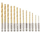 UNHO ドリル刃 六角軸 13本セット ステンレス用 高速度鋼 チタンコーティング 1.5mm 2mm 2.5mm 3mm 3.2mm 3.5mm 4mm 4.5mm 4.8mm 5mm 5.5mm