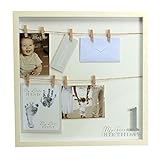 StunningアイボリーMDF " My First誕生日"コラージュベビーフォトフレームwith帽子とミトンペグby Haysom Interiors