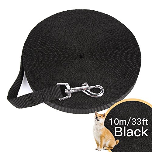 CtopoGo® 33フィート10Mドッグ＆ホーストレーニングランジリード。 犬はキャンプの追跡トレーニングのためのトレーニングリーシュをリードする服従の裏庭再生15m 50ftロングナイロン (M/10m, ブラック)