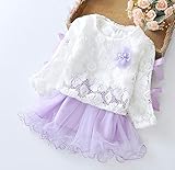 （ AngelKids ） リボン カットソー レース スカート セットアップ 女児 キッズ 発表会 お出かけ ワンピース (100, パープル)