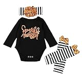 Karchi　 新生児 幼児 服装セット 赤ちゃんの手紙 ロンパー トップス+足温かい ハロウィーンの服装セット (90, ブラック)