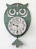 洋風 ふくろう ウォールクロック 振り子時計 アンティーク仕上げ グリーン系