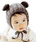 【SEBLES】 ベビー くま みみ 耳 キュート ニット帽 赤ちゃん 新生児 ～ 3歳 全3色 サイズ 42cm ～ 52cm クロスセット (グレージュ)