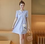 ツバメ--屋　春夏 マタニティ ワンピース チュニック トップス 外出着 妊婦服 ワンピース (L, ブル-)