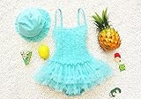 子供　水着　フリル　ワンピース　キャップ付き　チュール　２点セット　女の子　キッズ　肩ストラップ調節可能 (Ｍ（身長１０５～１１５ｃｍ）, 水色)
